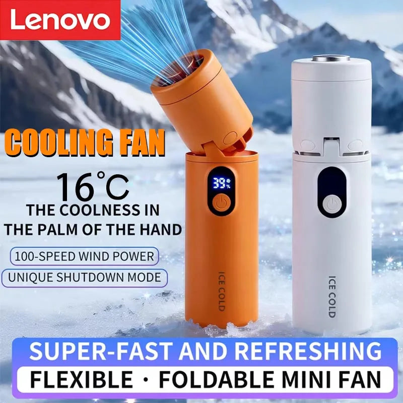 Lenovo 100 Gears Portable Handheld Fan Ventilador USB Rechargeable Foldable Fan High Speed Turbine Ice Cooling Digital Display