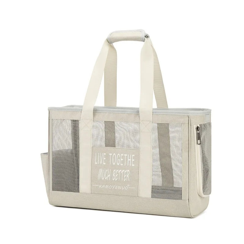 Portable Pet Carrier Bag Mesh Breathable Cat Travel Tote with Side Roll-Up Window Pockets Cat Accessories