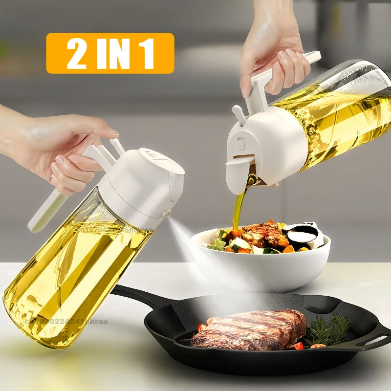 1-2PCS 2in1 Olive Oil Dispenser Bottle 500ml Plastic Oil Sprayer Cooking Oil Spray Tank BBQ Baking Picnic Kitchen Tools for Home
