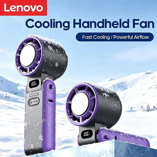 Lenovo New Portable Air Cooling Turbo Fan 3600mAh 100 Wind Speed Adjustable Outdoor Foldable Student Handheld Fan with Lanyard