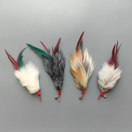 2pcs Random Color Feather Pet Cat Toy Replacement Head Fur Interactive Kitten Toys