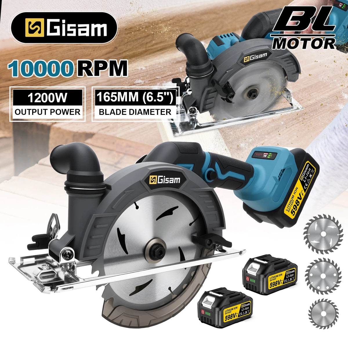 Gisam 165 mm borstelloze cirkelzaag multifunctioneel snijgereedschap handbediende draadloze elektrische kettingzaag voor Makita 18V-accu's