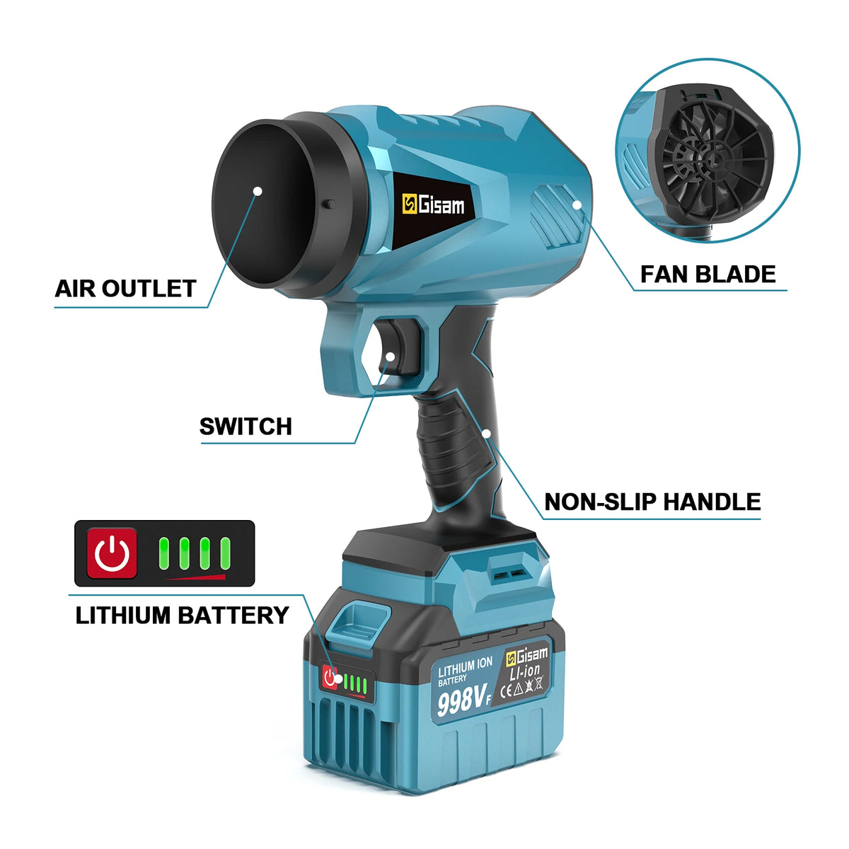 Gisam Borstelloze Elektrische Turbo Ventilator Draadloze Bladblazer Turbo Jet Fan Handbediende Stofblaas Tool voor Makita 18V Accu