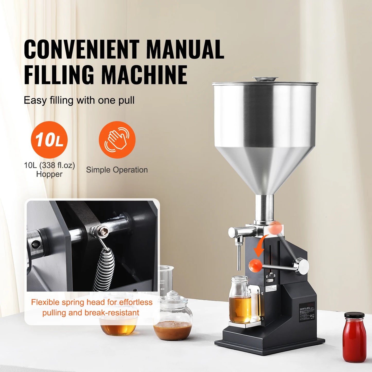 SucceBuy A03 5-50ml/5-100ml Manual Liquid Filling Machine Paste Bottle Filler Adjustable with Hopper for Water Shampoo Honey