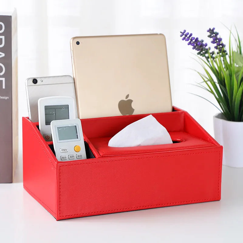 Multifunctional Tissue Box with Stationery Remote Control Box, Decorative Tissue Pen Remote Organizer for Home/Office/Restaurant