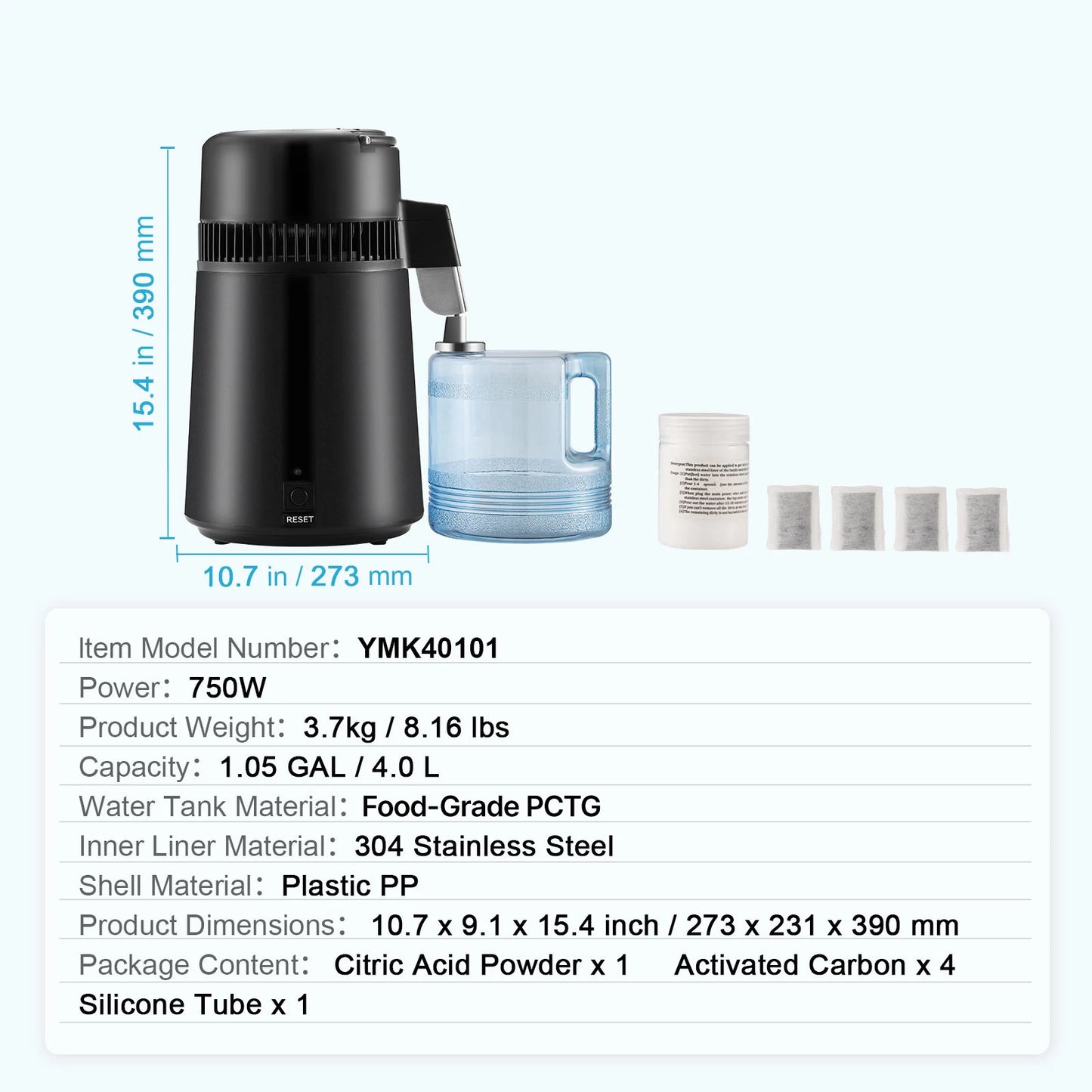 SucceBuy 4L Water Distiller 1.05 Gallon Pure Water Purifier Filter For Home Countertop Distilled Water Maker Stainless Steel Interior Distiller Water Making Machine