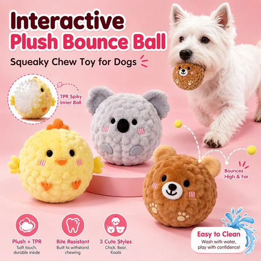 Mini Plush Bounce Ball Dog Squeaky Toy Plush TPR Chew Ball Interactive Pet Toy for Boredom Relief Dog Accessories