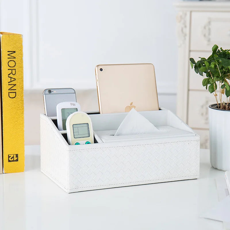 Multifunctional Tissue Box with Stationery Remote Control Box, Decorative Tissue Pen Remote Organizer for Home/Office/Restaurant