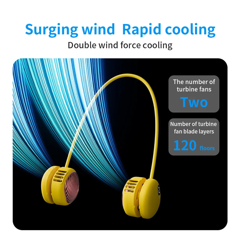 Lenovo nekventilator USB oplaadbaar, handige nekventilator met digitaal display, draagbare mini-ventilator voor studenten en kinderen voor buiten gebruik
