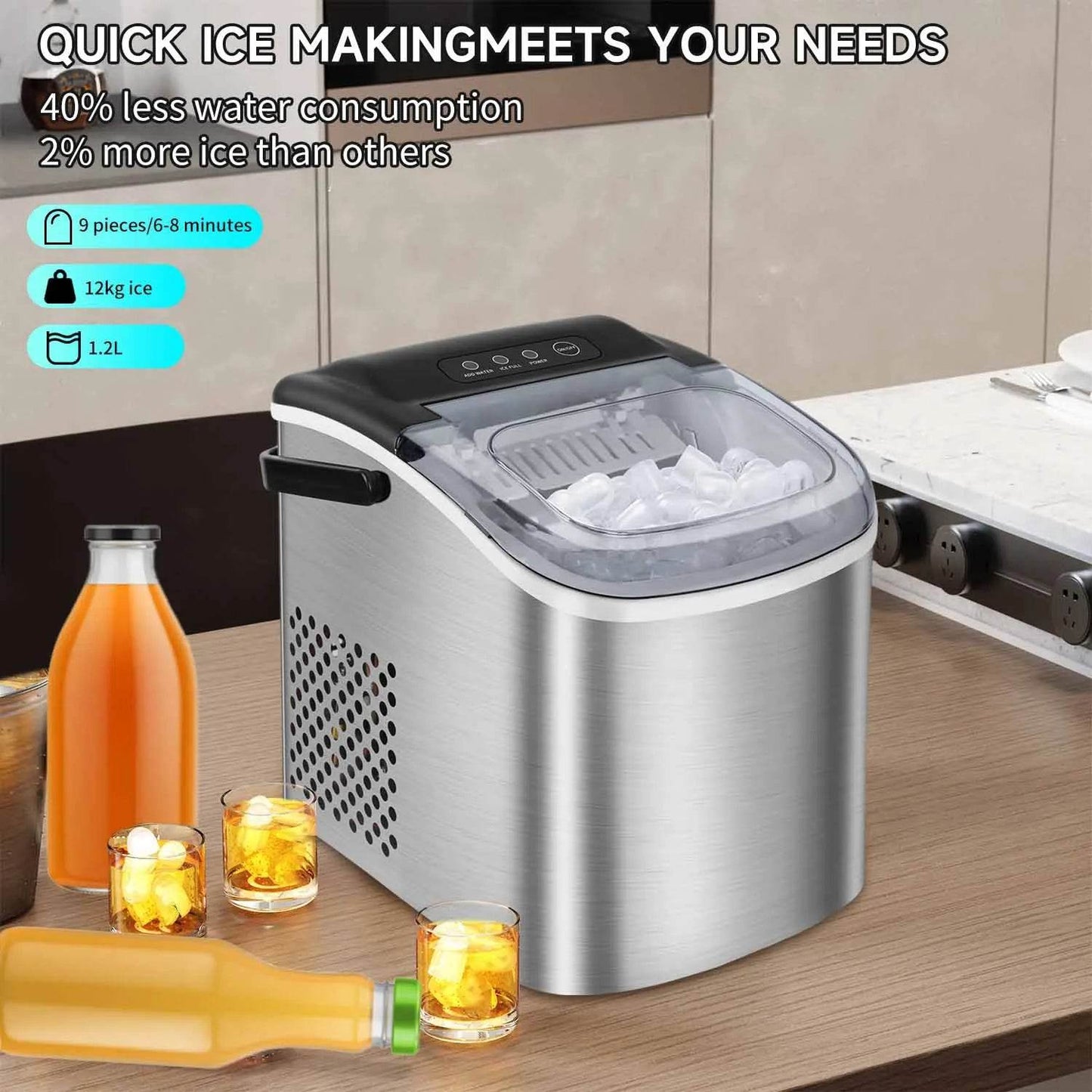 Electric Ice Maker Machine Portable Mini Ice Cube Maker Automatic Bullet Ice per Cycle Making Machine for Home Bar - Quality Shopping Centre