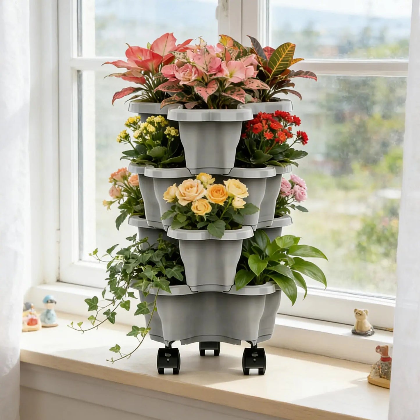 5-Tier Vertical Stackable Planter Tower for Strawberries and Herbs