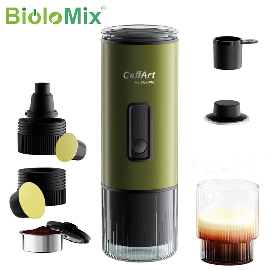 BioloMix Portable 3-in-1 Coffee Maker USB/12V Travel Espresso Machine for Nespresso Dolce Gusto Pods & Coffee Powder