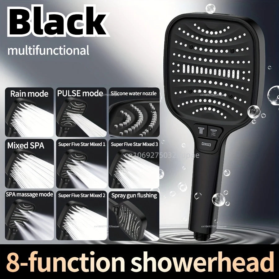 8 Modes Large Pressurized Shower Head Water Filter Antibacterial Shower Nozzle Purification Showerhead For Hotel Bathroom Use