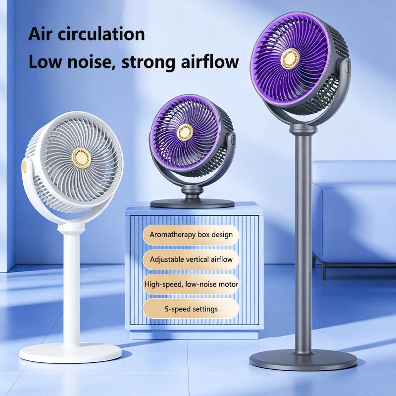 Ventilateur sur pied télescopique 3-en-1 Lenovo, double usage bureau/sol, ventilateur de circulation sans fil, chargement USB, ventilateur avec aromathérapie pour chambre et bureau