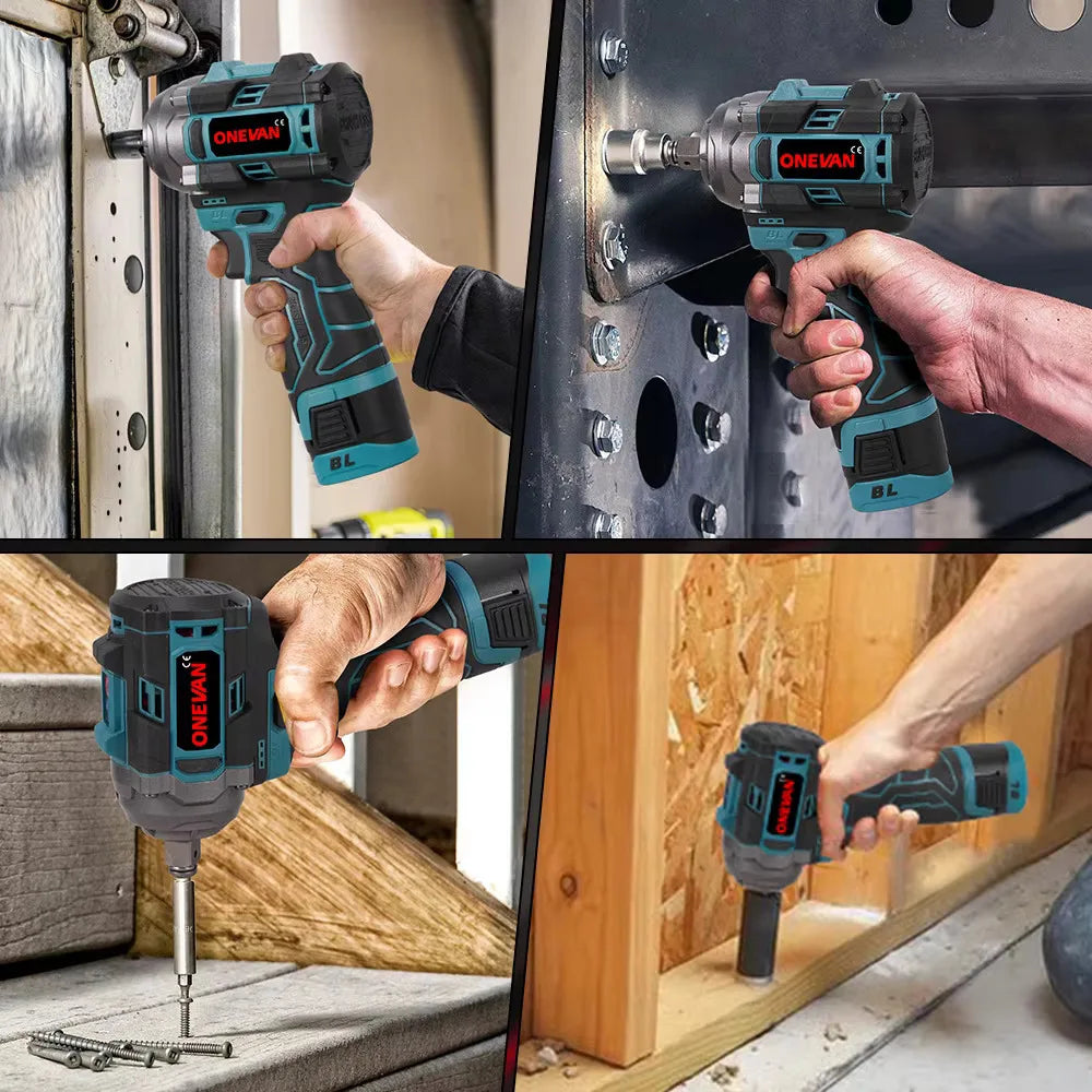 ONEVAN 500Nm Koppel Borstelloze Elektrische Slagmoersleutel 1/2 inch Accusleutel Autoreparatie Elektrisch Gereedschap voor 16,8V Lithium-ion Accu