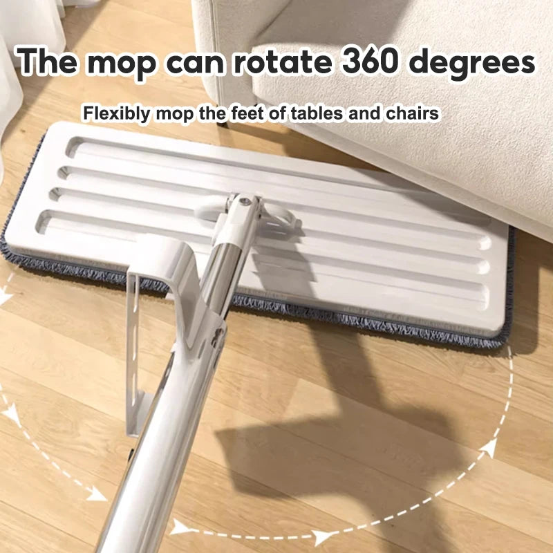 360° Rotation Floor Mop Hand-Free Wash Lazy Mop With Squeezer Wet Dry Dual-Use Flat -Washable Mop Head Replacement