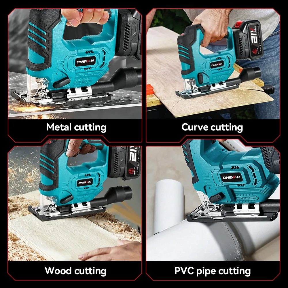 Scie sauteuse électrique sans fil sans balais ONEVAN 3500 tr/min, 1000W, outil de découpe pour travail du bois, compatible avec batterie Makita 18V