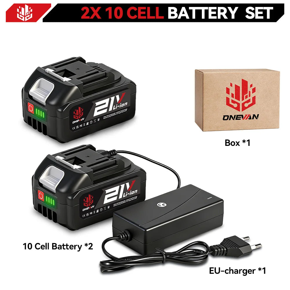 Batterie au lithium rechargeable ONEVAN 21V 22500mAh 15000mAh pour outils électriques sans fil, compatible avec les batteries Makita 18V