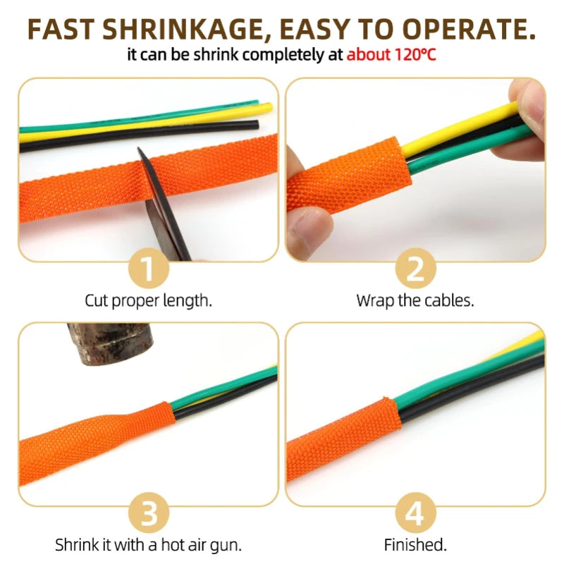 Braided Cable Sleeve Heat Shrink Tube Insulation Flame Retardant for Car Line Organizer Wire Wrap Protection Cover  Shrink Wrap