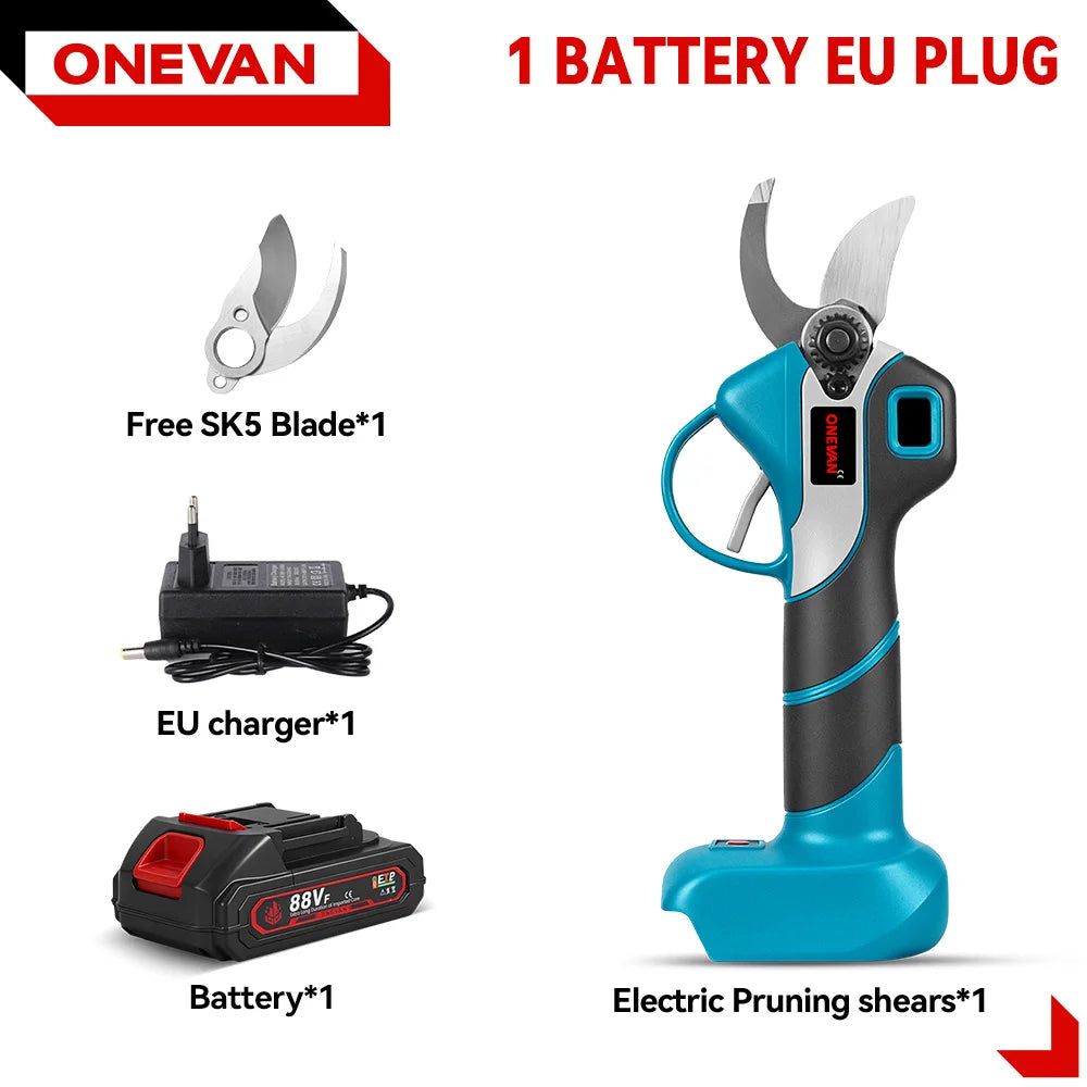 ONEVAN 30MM Brushless Electric Pruning Shear 2Gear Rechargeable Electric Scissors Garden Power Tools For Makita 18V Battery Pin