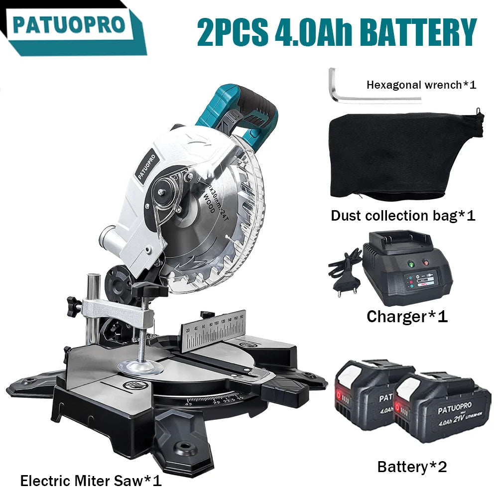 Scie à onglet sans fil PATUOPRO 8 pouces, biseau simple 45°, scie électrique compacte pour bois et aluminium, outil électrique compatible avec batterie Makita 18V