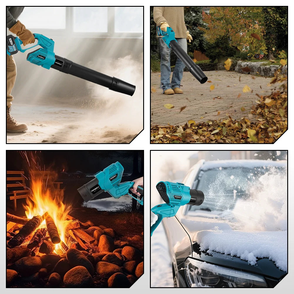 Souffleur turbo électrique sans balais 2-en-1 YOFIDRA 1500 W, 5 vitesses, pour feuilles, neige et poussière, outil de nettoyage de jardin compatible avec batterie Makita 18 V
