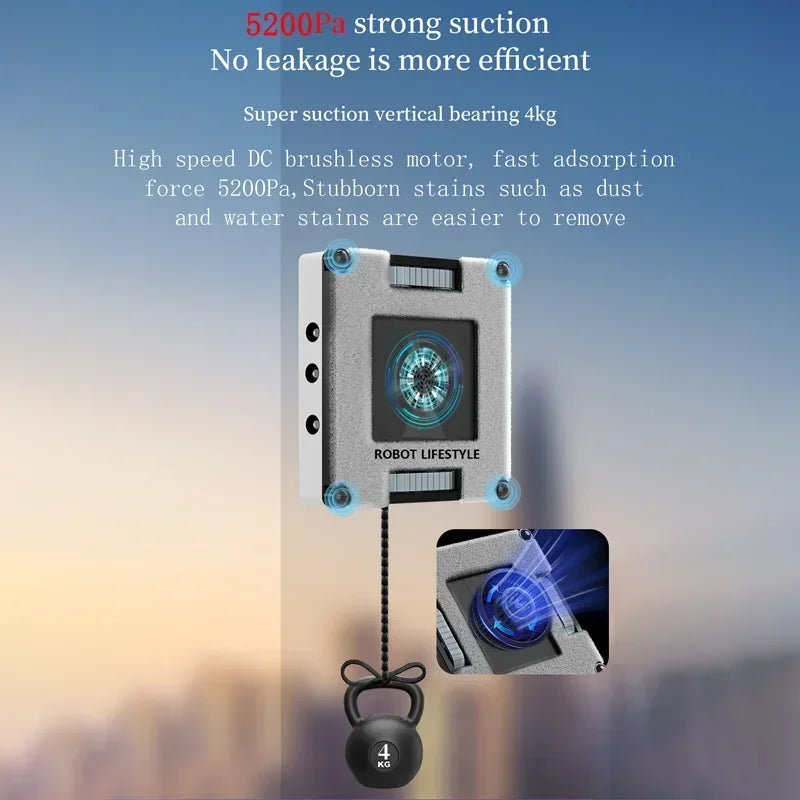 2026 Robot Window Cleaner Washer Glass Window Cleaning Robot RL528 Big 100ml Water Tank, Six Water Jet, 5200Pa Strong Suction