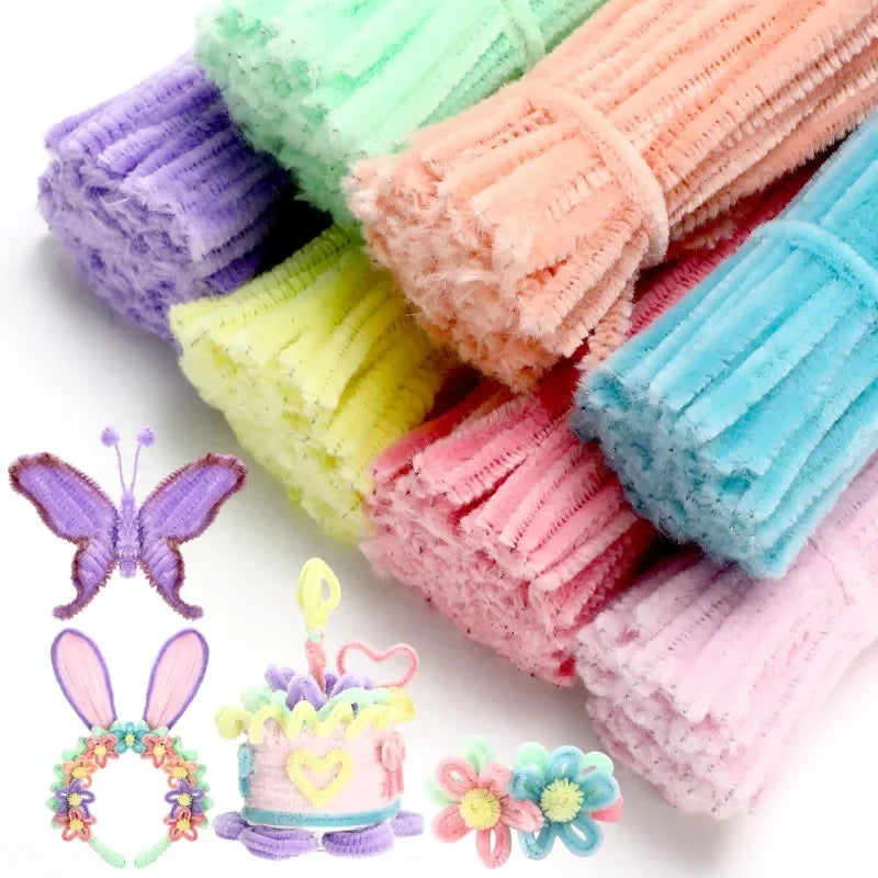 Creative Wires Chenille Wire Pipe Cleaners Colorful Chenille Stems DIY Plush Stem Wired Twist Stick Hair Strip Kid Handmade