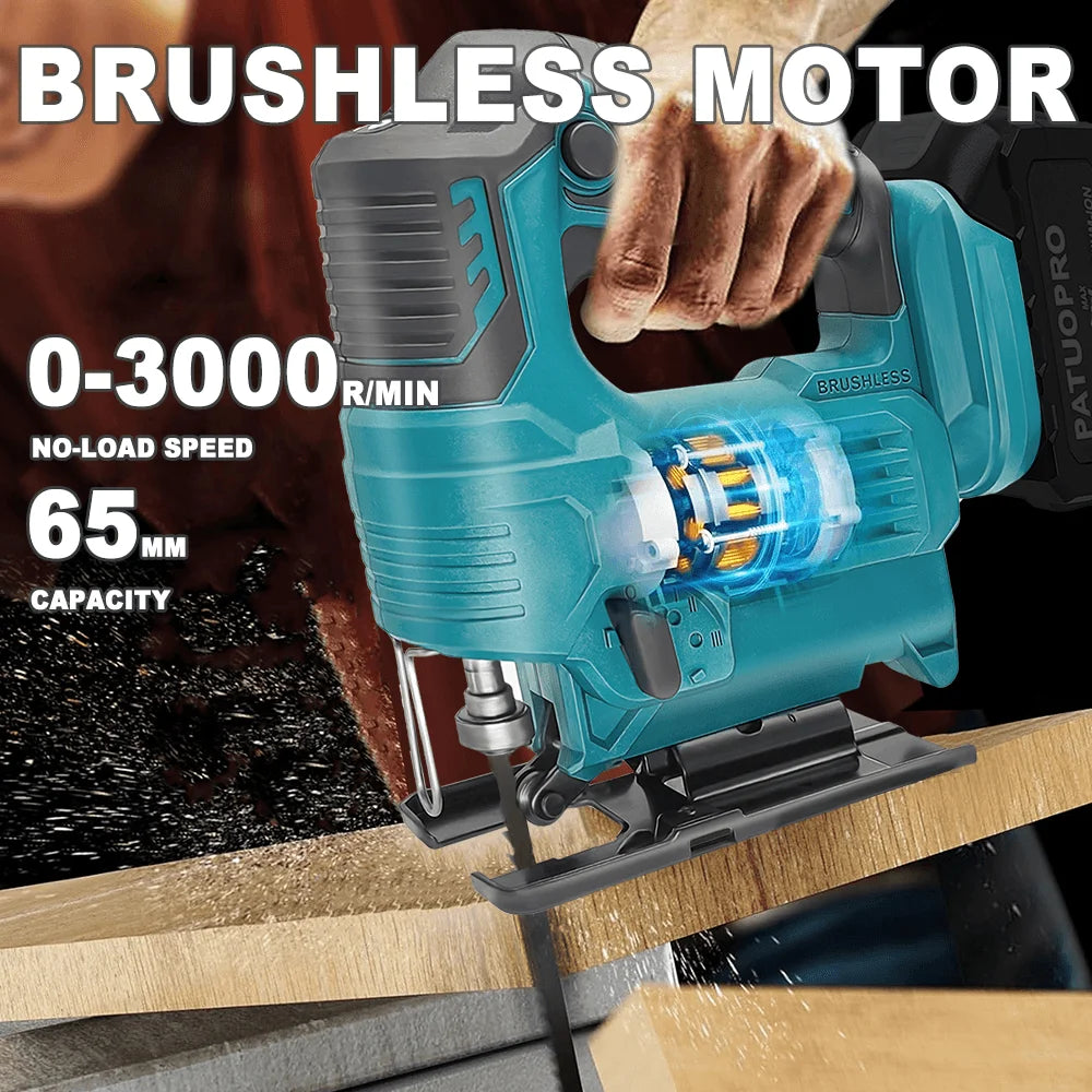 Koolborstelloze elektrische decoupeerzaag, snelle zaagbladwissel, verstelbaar, voor houtbewerking, snoerloos, 4 variabele snelheden, 65 mm, elektrisch gereedschap voor Makita 18V-accu