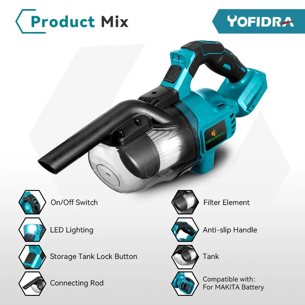 YOFIDRA 1000W Cordless Electric Vacuum Cleaner Efficient Rechargeable Dust Catcher Cleaning Power Tools For Makita Battery Pin