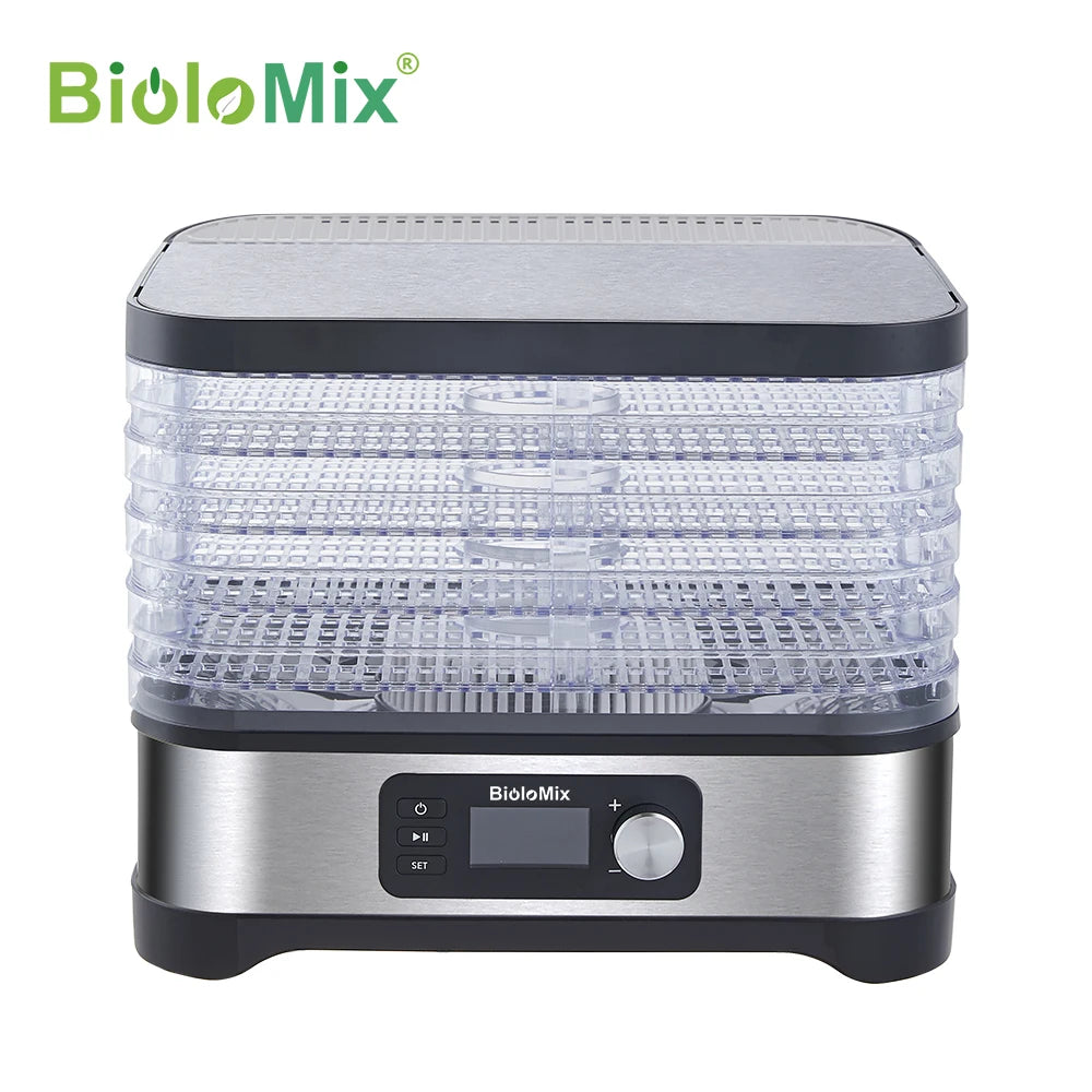 BioloMix BPA FREE 5 Trays Food Dryer Dehydrator with Digital Timer and Temperature Control for Fruit Vegetable Meat Beef Jerky