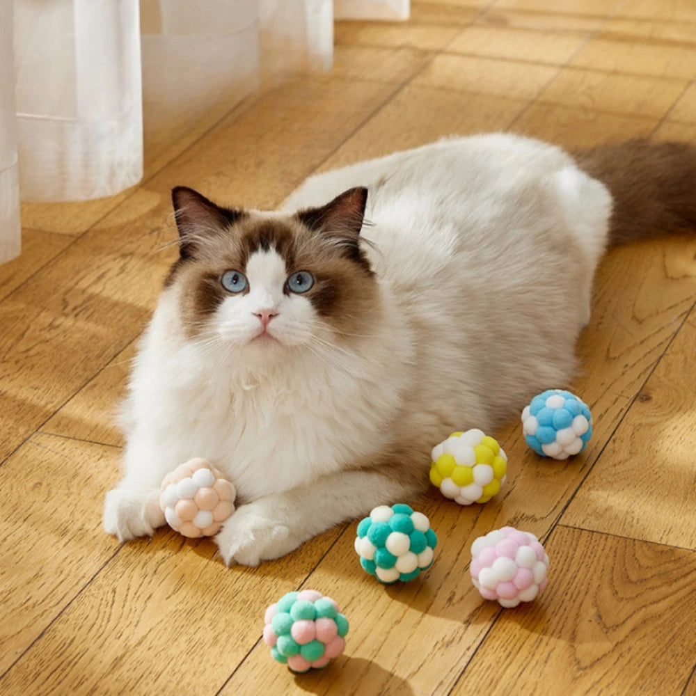 4pcs Macaron Plush Cat Balls with Jingle Bells - Interactive Play and Exercise Toys for Indoor Cats