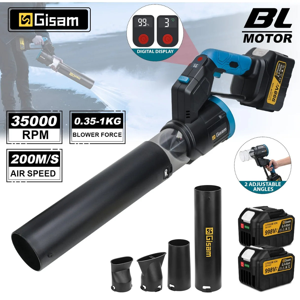 Gisam 35000RPM Borstelloze Elektrische Turbo-blazer Luchtblazer Handgedragen Bladblazer Stofblazer voor Makita 18V Accu-aansluiting