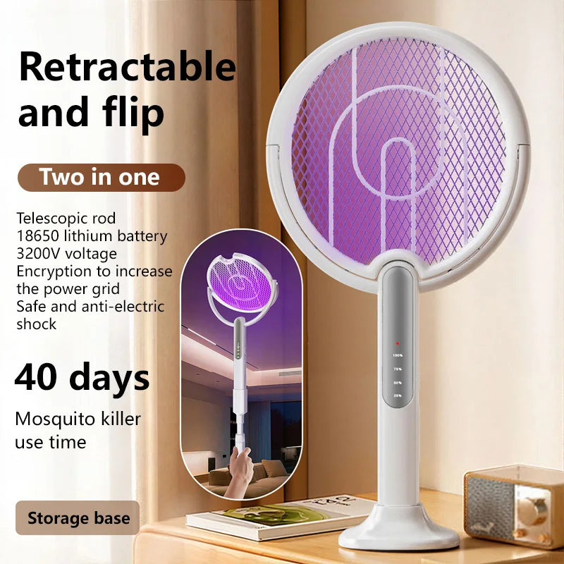Raquette anti-moustique électrique rétractable Lenovo, angle réglable, rechargeable, destructeur d'insectes puissant 2-en-1 pour intérieur et extérieur