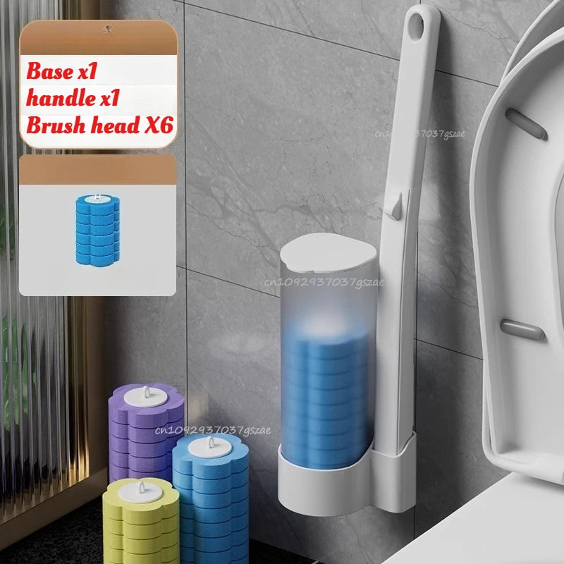 Disposable Toilet Brush Set Comes with Toilet Cleaner Long-Handled Cleaning Tool Replacement Head Sterile Cleaning Brush Head