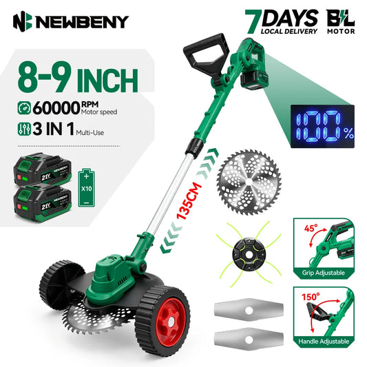 NEWBENY 3-IN-1 Brushless Electric Lawn Mower Cordless Grass Trimmer Adjustable Garden Cutter Power Tool For Makita 21V Battery Pin
