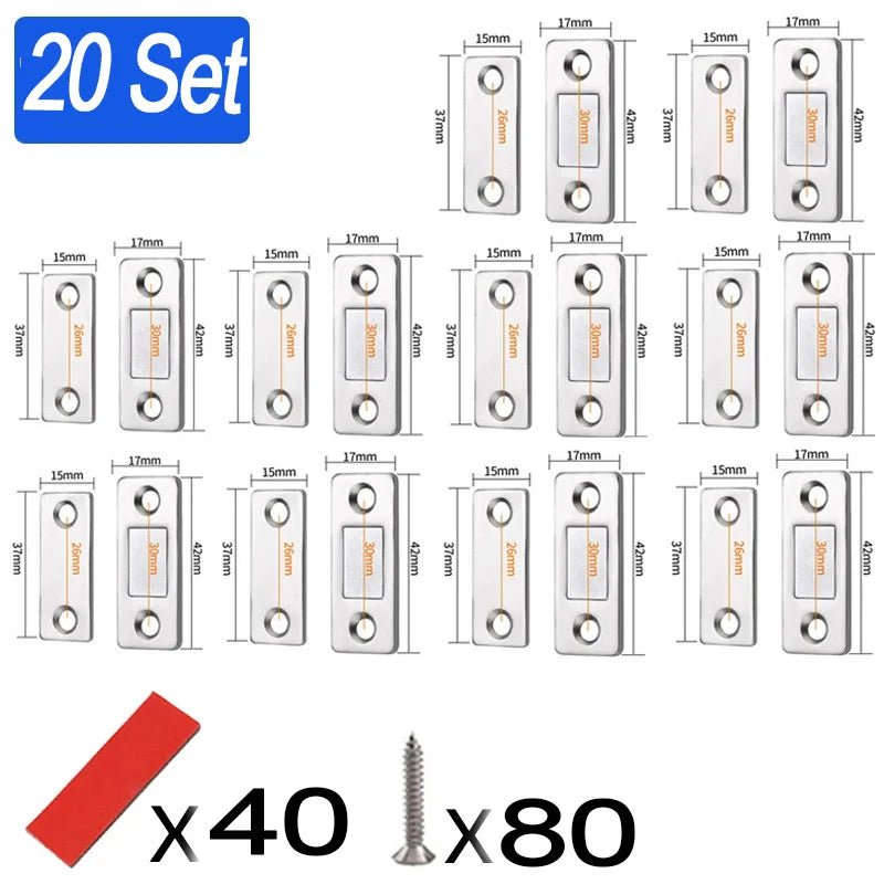 Magnetic Cabinet Catches Ultra Thin Door Strong Magnets Stopper Invisible Adhesive Drawer Magnet Lock for Kitchen Closet Closer