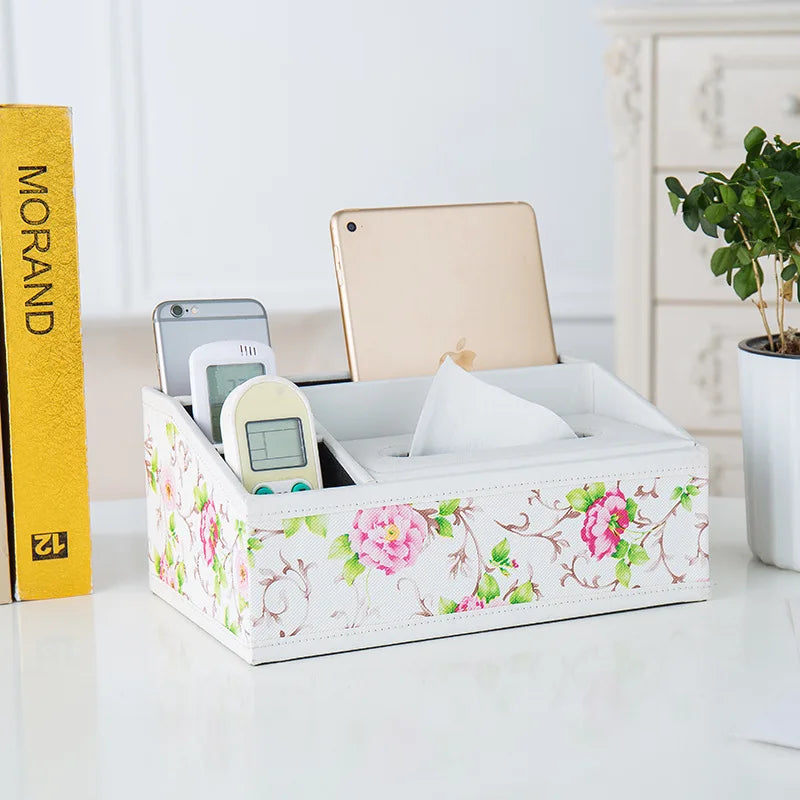 Multifunctional Tissue Box with Stationery Remote Control Box, Decorative Tissue Pen Remote Organizer for Home/Office/Restaurant