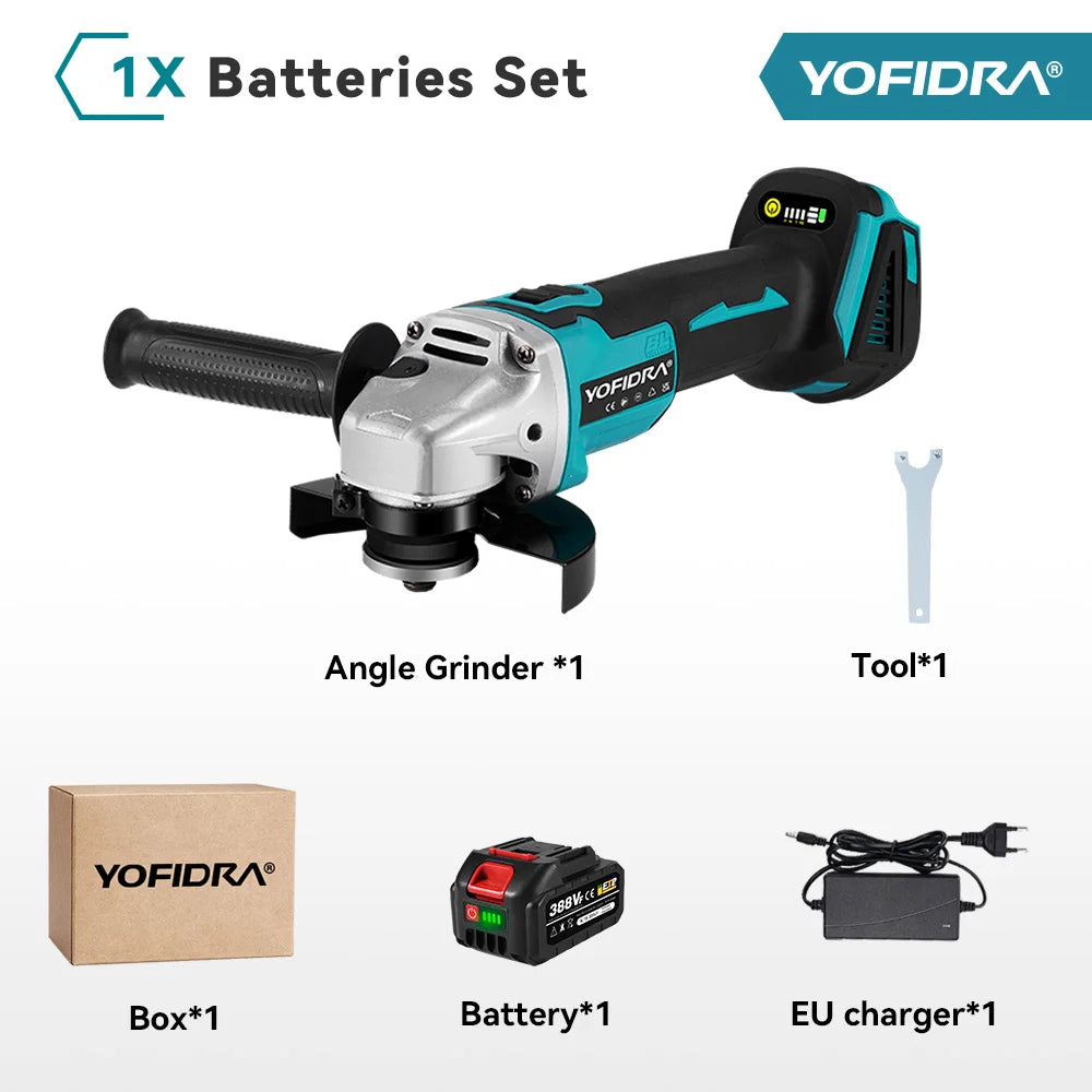 YOFIDRA Meuleuse d'Angle Sans Fil Brushless 4 Vitesses 125mm Machine de Coupe Polissage Outil Électrique pour Batterie Makita