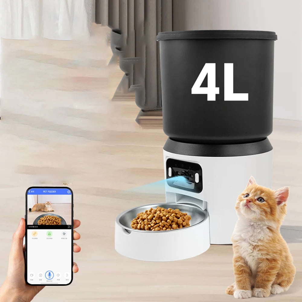 Video cat automatic feeder and WIFI dog automatic feeder and button model pet feeder optional - Quality Shopping Centre