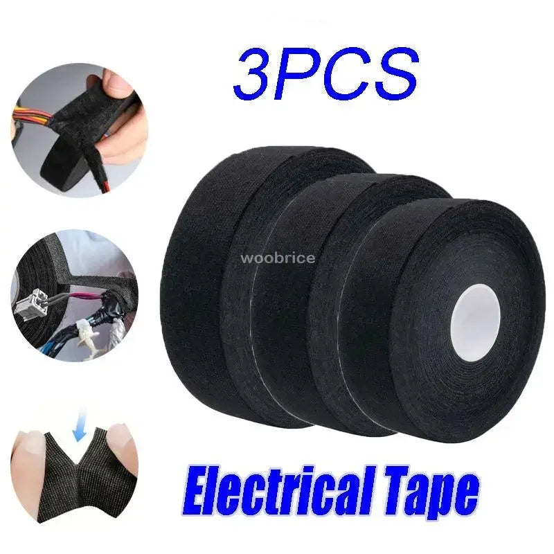 1-5pcs Electrical Cable Fabric Tape Resistant Harness Black Electric Insulating Tape Waterproof Automotive Fabric Cloth Tape