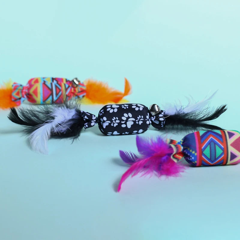 3/5 PCs Funny Cat Feather Toys Interactive Cat Sounding Tease Toy with Bells Random Color Kitten Toy Cat Accessories