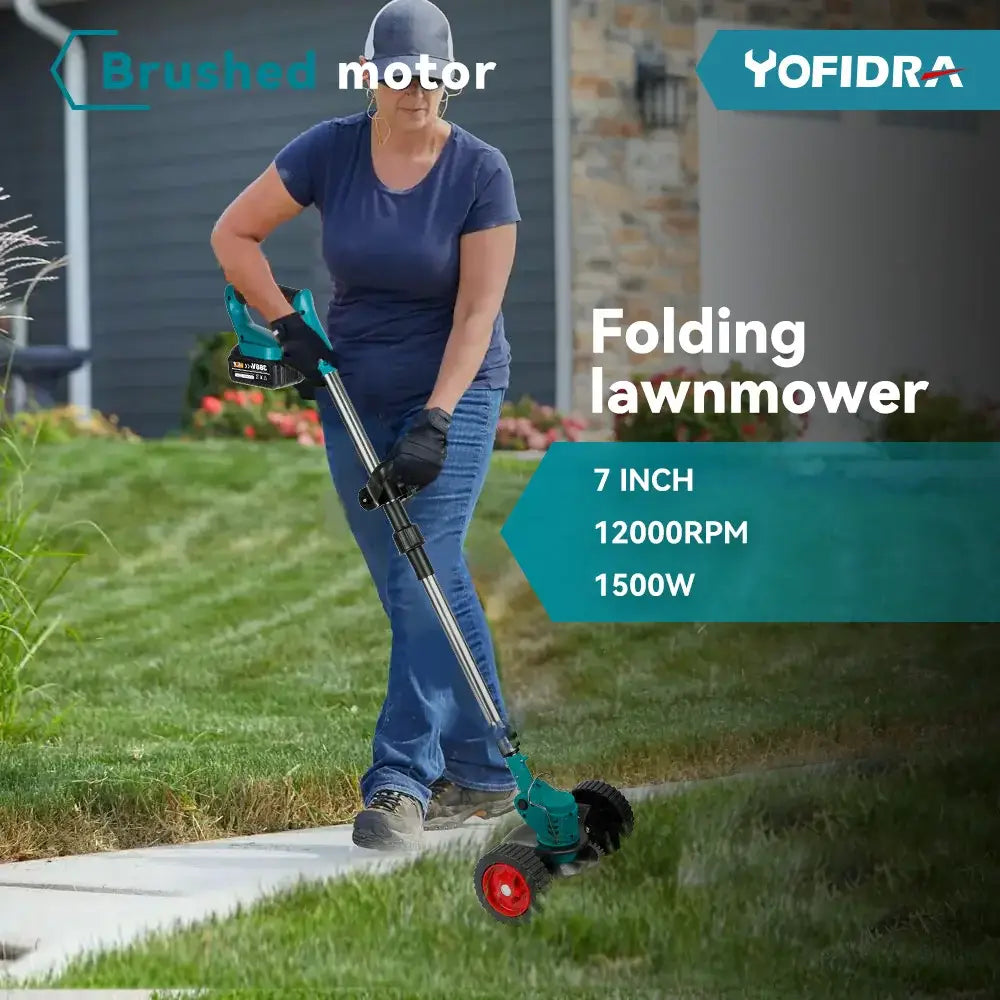 YOFIDRA Electric Lawn Mower Handheld Length Adjustable Cutter Cordless Garden Grass Cutting Trimmer For Makita 18V