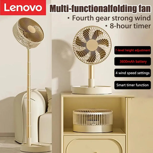 Lenovo USB Foldable Portable Fan 8inch 4 Speeds Timing Battery Operated Mini Floor Fan for Bedroom Indoor or Outdoor Table Fan