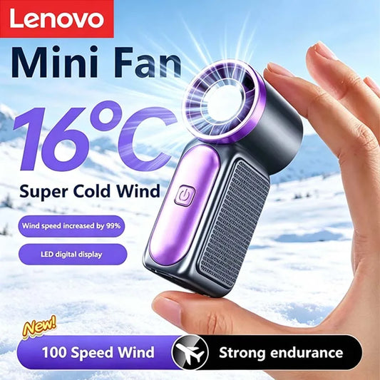 Lenovo Portable Handheld Mini Fan 5 Speed Adjust Type C Rechargeable Fan Digital Display Desktop Fan Outdoor