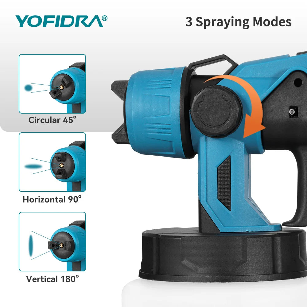 YOFIDRA 1000ML Cordless Electric Spray Gun 55000RPM Handheld Paint Sprayer Auto Coating Airbrush Tool for Makita 18V Battery Pin