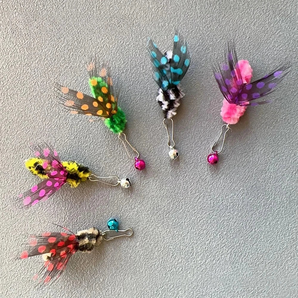 Lot de 3 jouets pour chat en forme d'insecte, canne à pêche avec têtes interchangeables, plumes, accessoires pour animaux