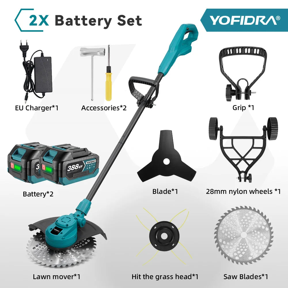 YOFIDRA 6000W 10Inch Brushless Electric Lawn Mower Foldable Grass Cutter Trimmer Garden Power Tool For Makita 21V Battery Pin