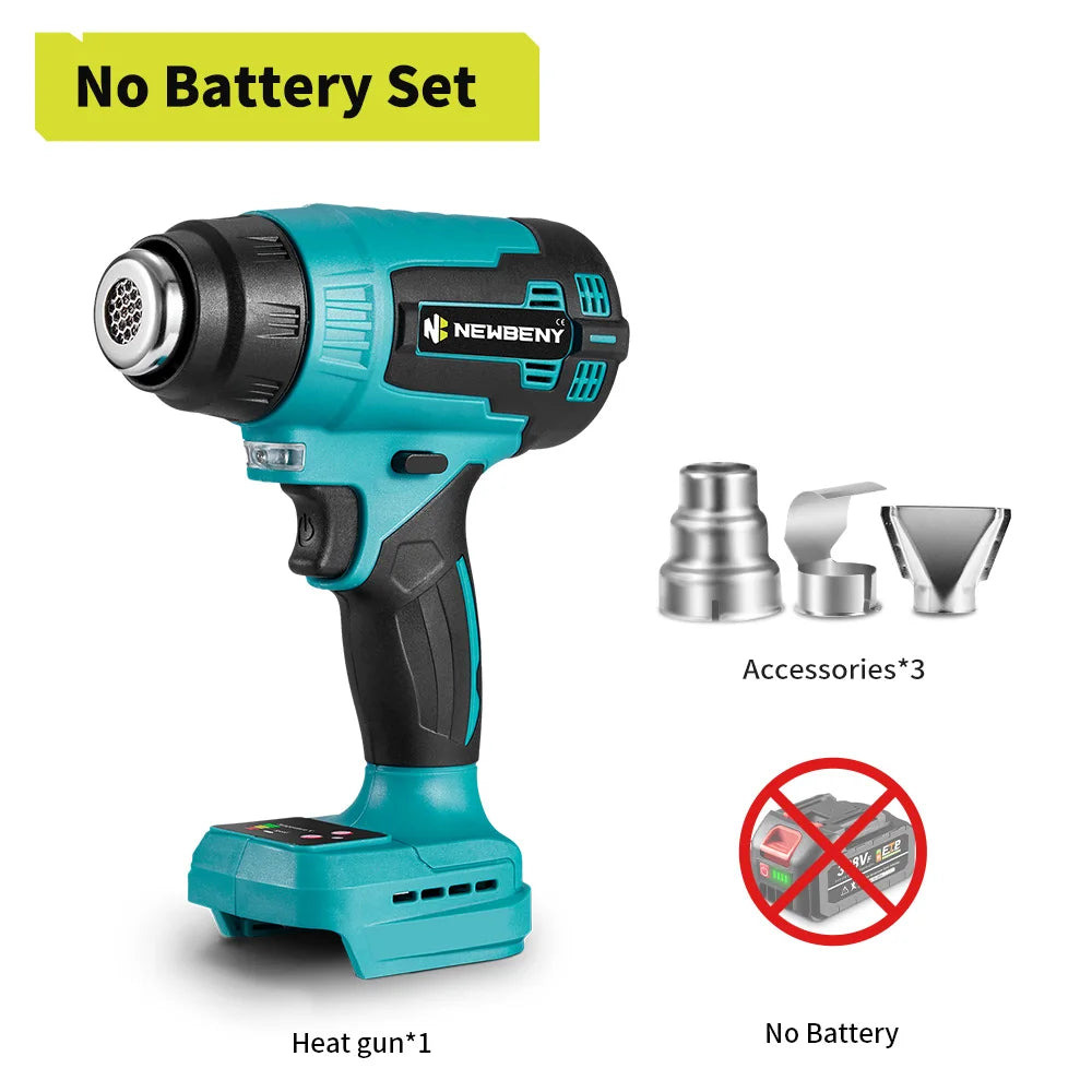 NEWBENY Pistolet à air chaud électrique 2000W 500℃, 9 vitesses, portable, sans fil, rechargeable, outil électrique industriel et domestique pour batterie Makita