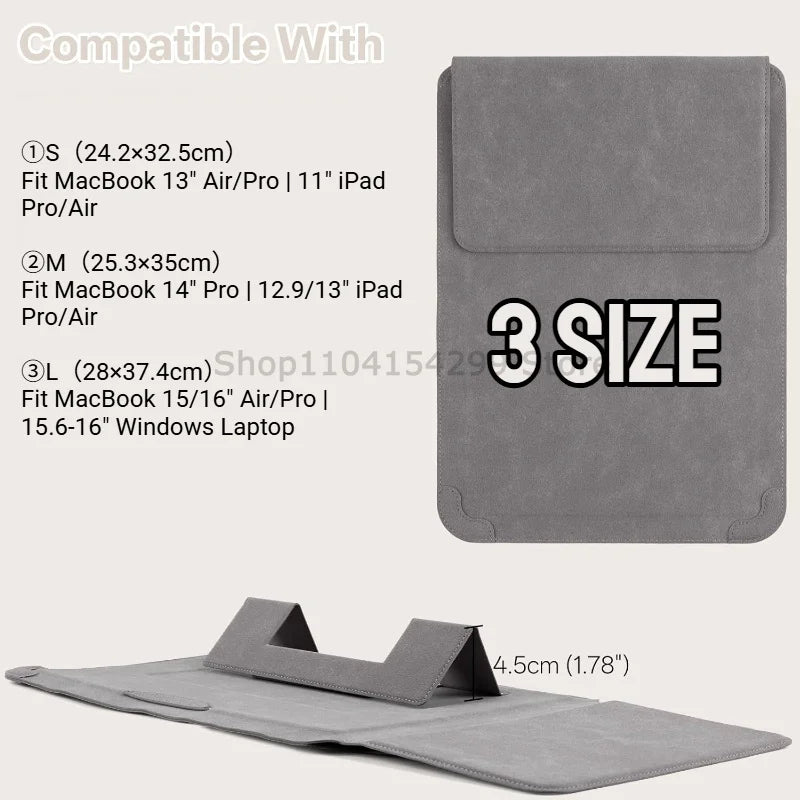 Portable Leather Laptop Sleeve Case Bag for Macbook Air Pro 13 13.6 M4 Stand Notebook Case with Stand Men WomenCover